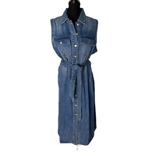STANDARD GRACE New Denim Button Down Sleeveless Jean Dress Zipper Belt Plus Size